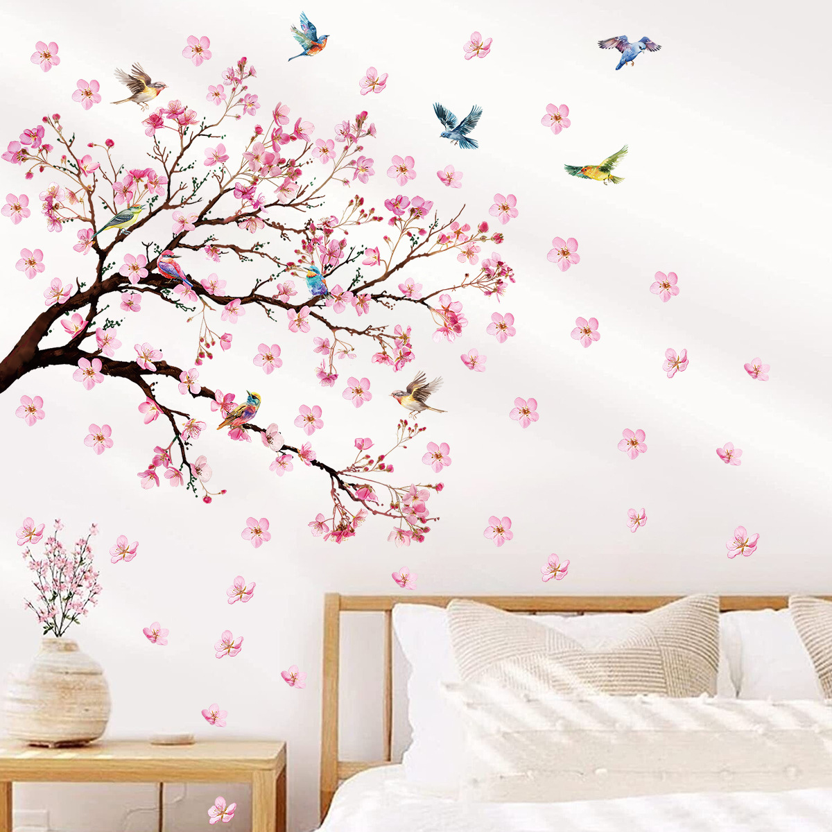 Baby Girl Nursery Quotes - Adesivi murali fiore uccello acquerello Decorazione