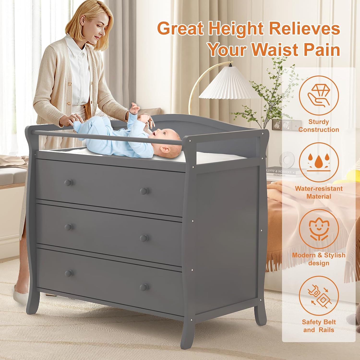 Baby Nursery Drawers - Fasciatoio per bambini a 3 cassetti