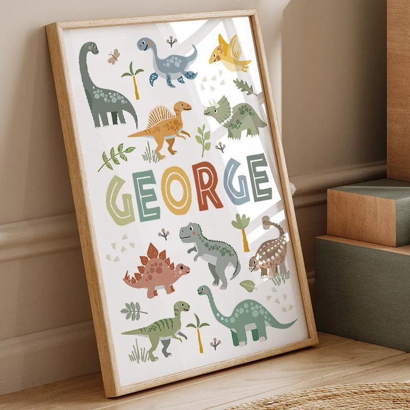 Baby Nursery Wall Art - Dipinto su tela con simpatici dinosauri