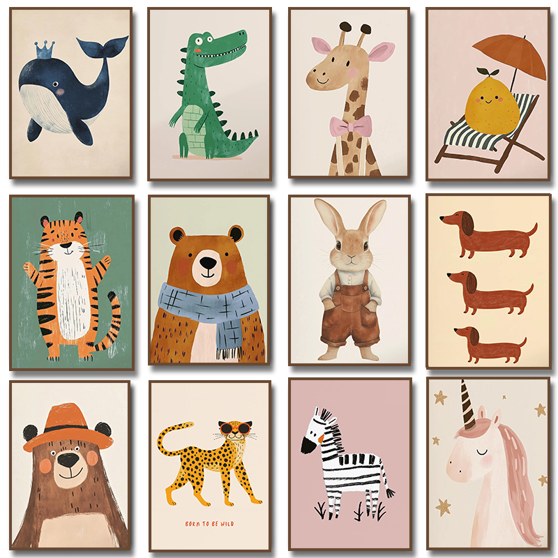 Baby Nursery Wall Art - Poster con Illustrazioni di Animali Carini: