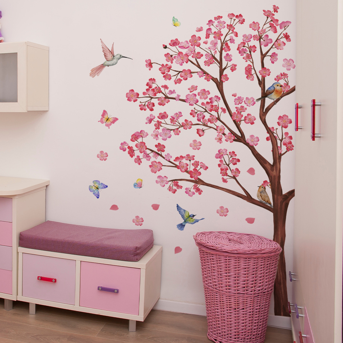 Baby Girl Nursery Quotes - Adesivi murali fiore uccello acquerello Decorazione