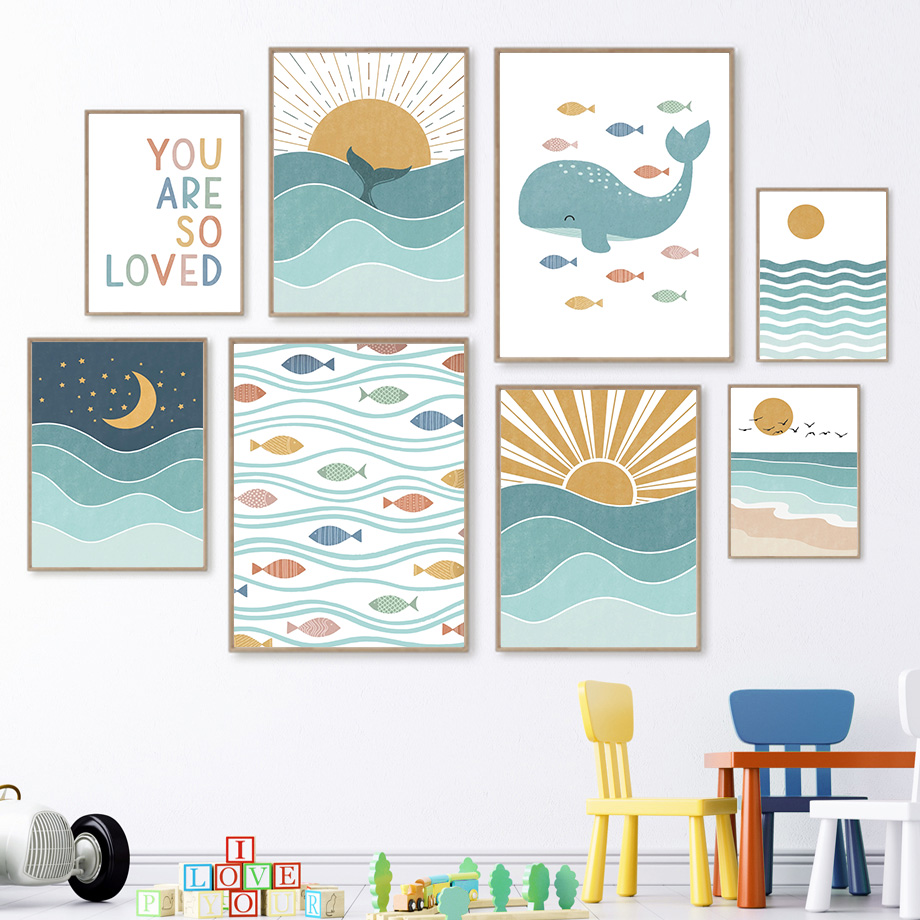 Baby Girl Nursery Quotes - Dipinto su tela 2D: Pesce, Balena,