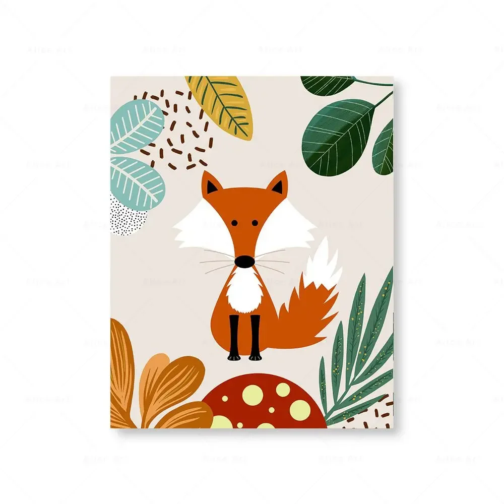Baby Zebra Nursery - Poster Botanico con Scimmia, Leone, Giraffa,