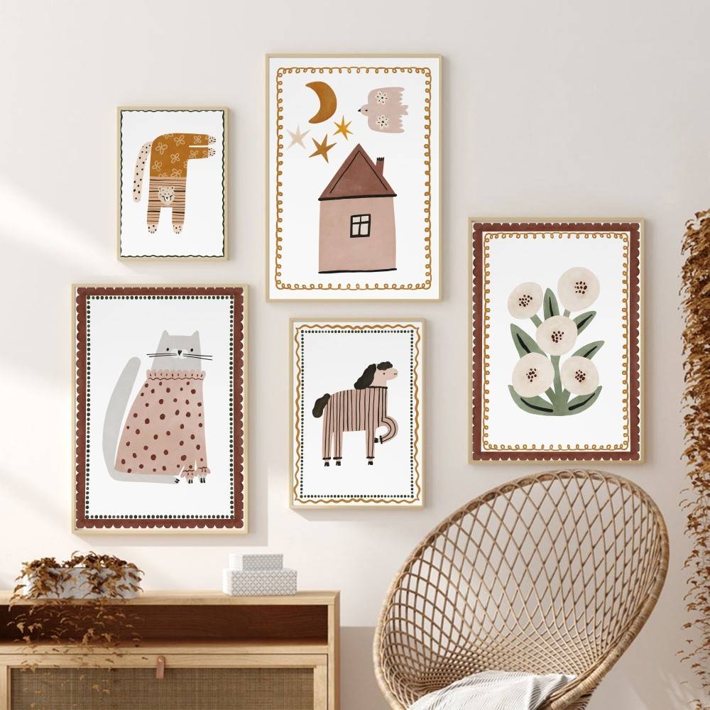 Baby Nursery Wallpaper Neutral - Poster Boho Neutro per Bambini con