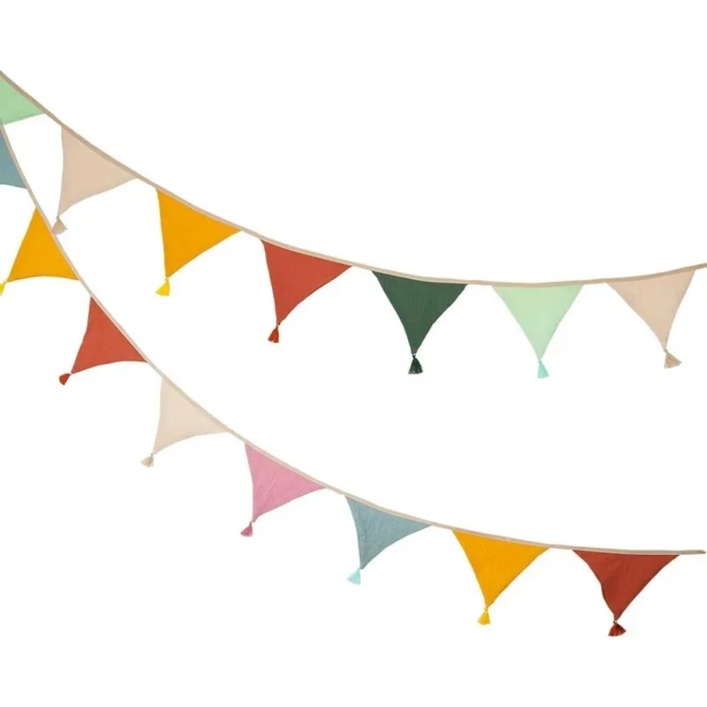 Baby Nursery Bunting - 20 Bandierine in Tessuto Multicolore per