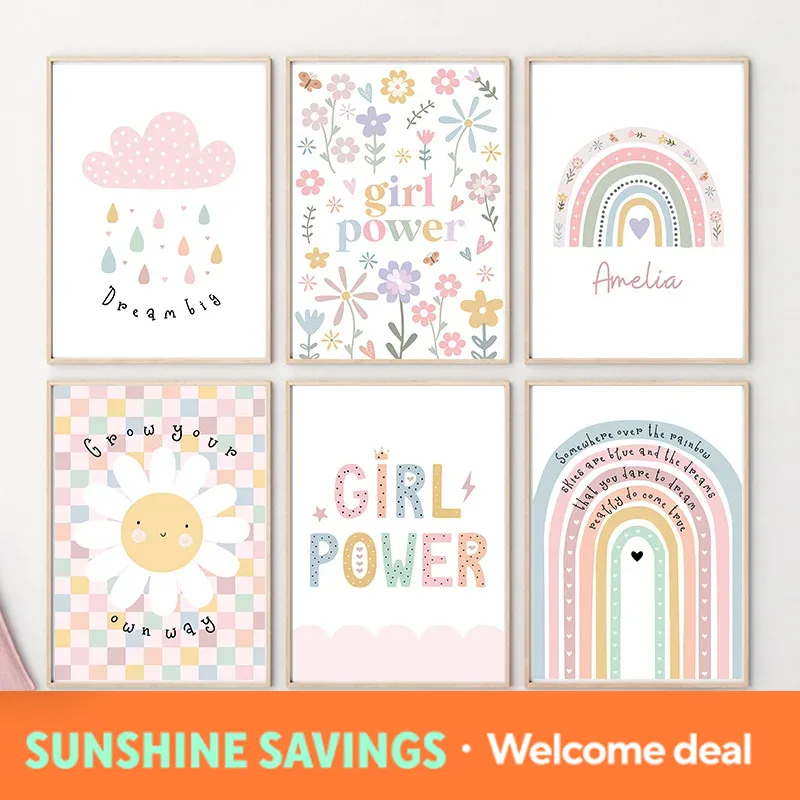 Baby Nursery Wall Art - Quadro su tela con girasole, arcobaleno,