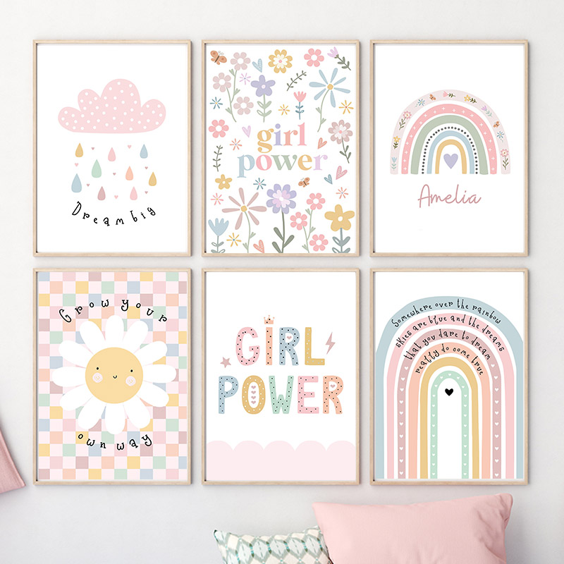 Baby Nursery Wall Art - Sole Fiore Arcobaleno Nuvola Cuore Asilo
