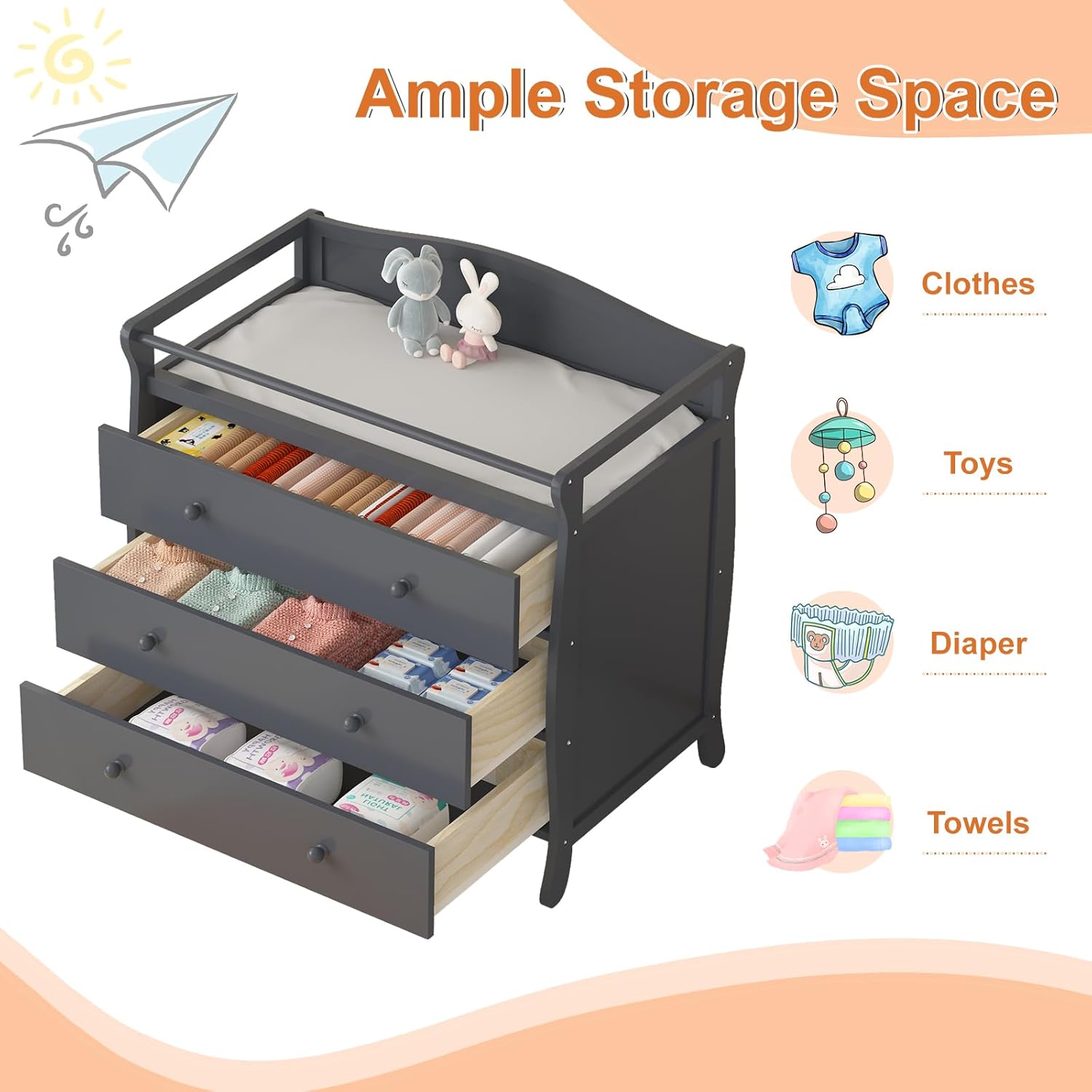 Fasciatoio per bambini a 3 cas - Baby Nursery Drawers recensione e prezzo
