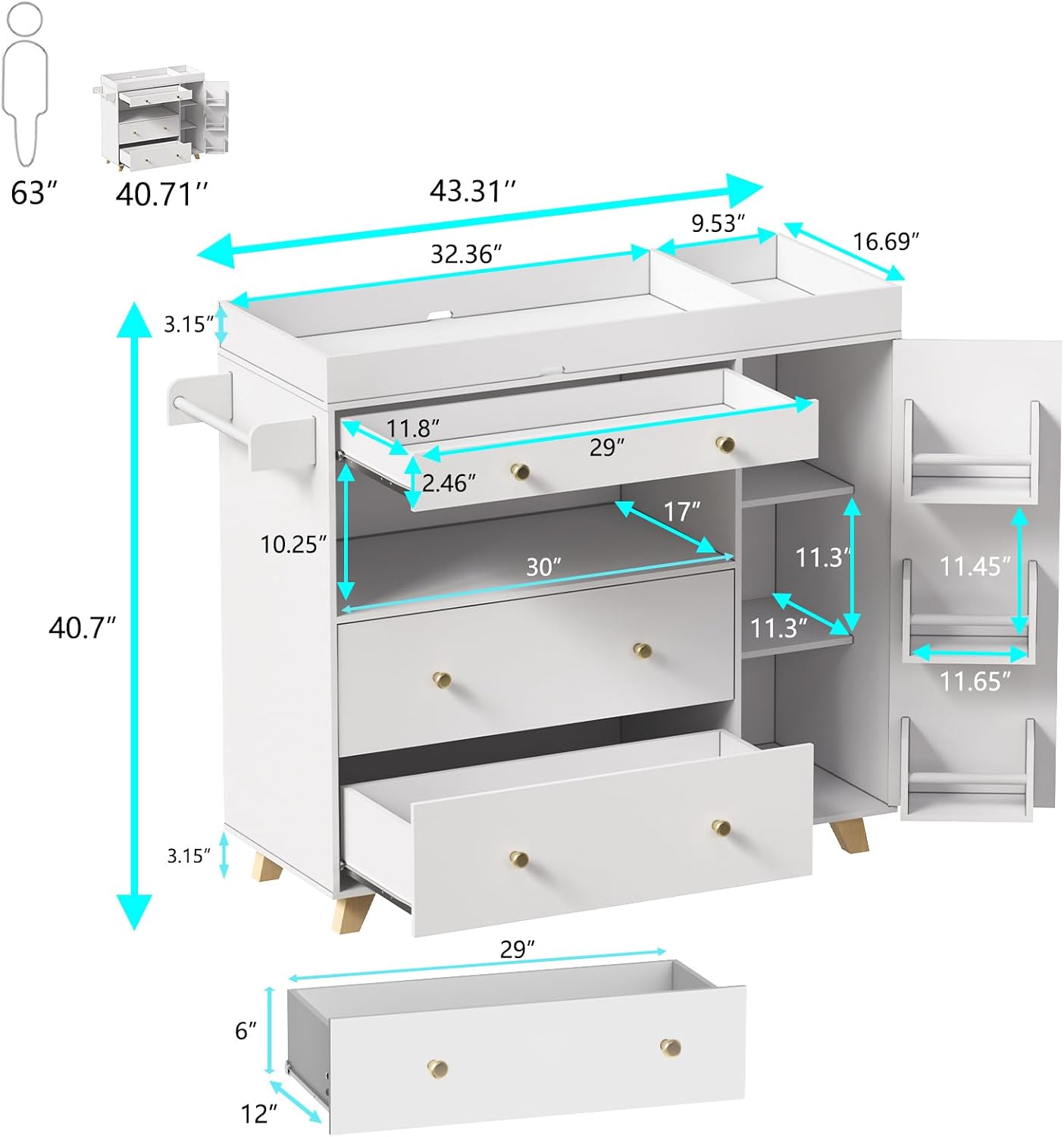 Fasciatoio per neonati, modern - Baby Nursery Drawers recensione e prezzo